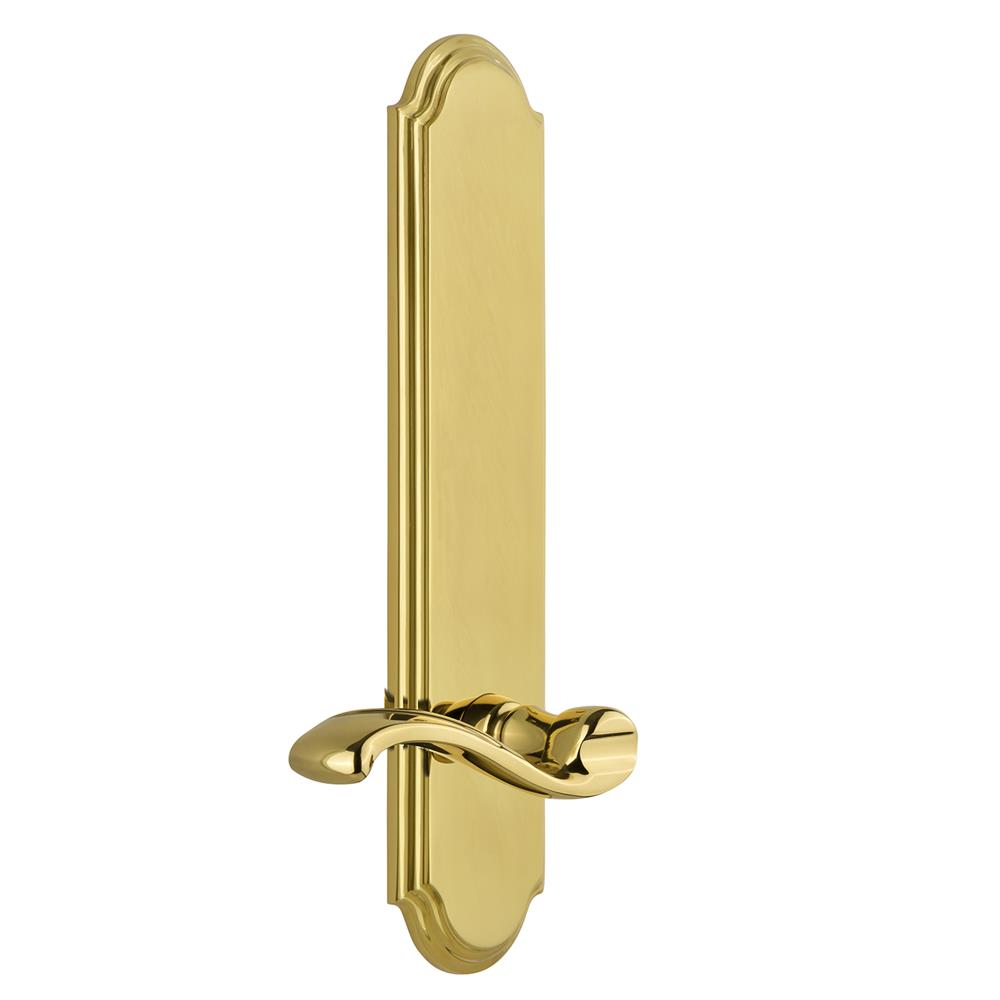 Grandeur by Nostalgic Warehouse ARCPRT Arc Tall Plate Passage with Portofino Lever in Polished Brass